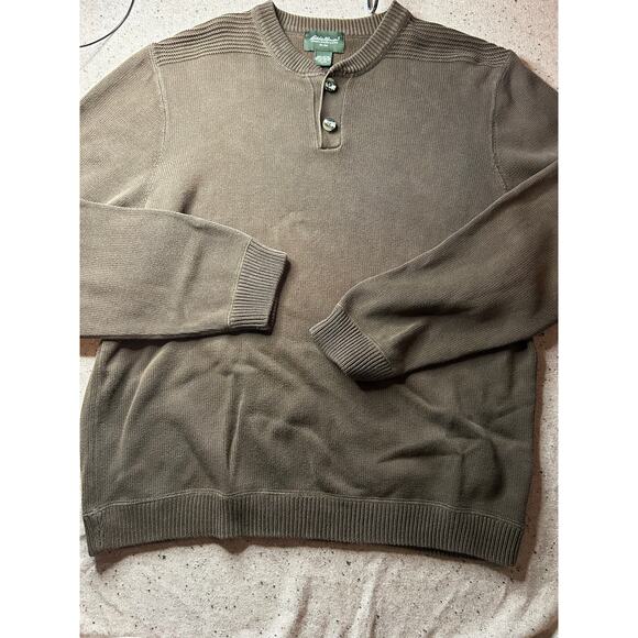 Vintage Eddie Bauer Cotton Henley Sweater Brown XL Men’s Gorpcore Fisherman - Picture 1 of 4